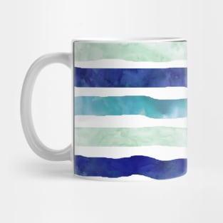 watercolor hand drawn stripes navy blue mint Mug